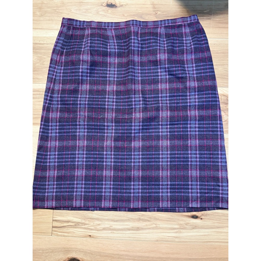 Pendleton Plaid Skirt Women 18W Blue Purple Wool Lined Side Button Midi USA